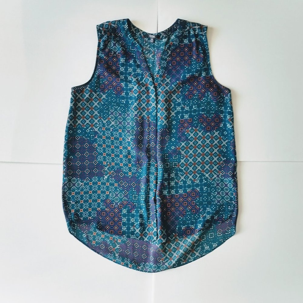 NYDJ Pintuck Sleeveless Purple Patterned Blouse